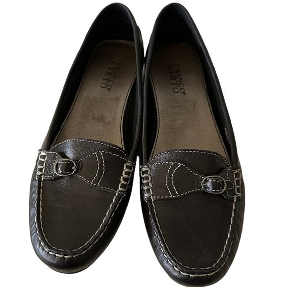 Franco Sarto black leather flats decorative toe top stitching. Size 8.5 - Picture 1 of 8